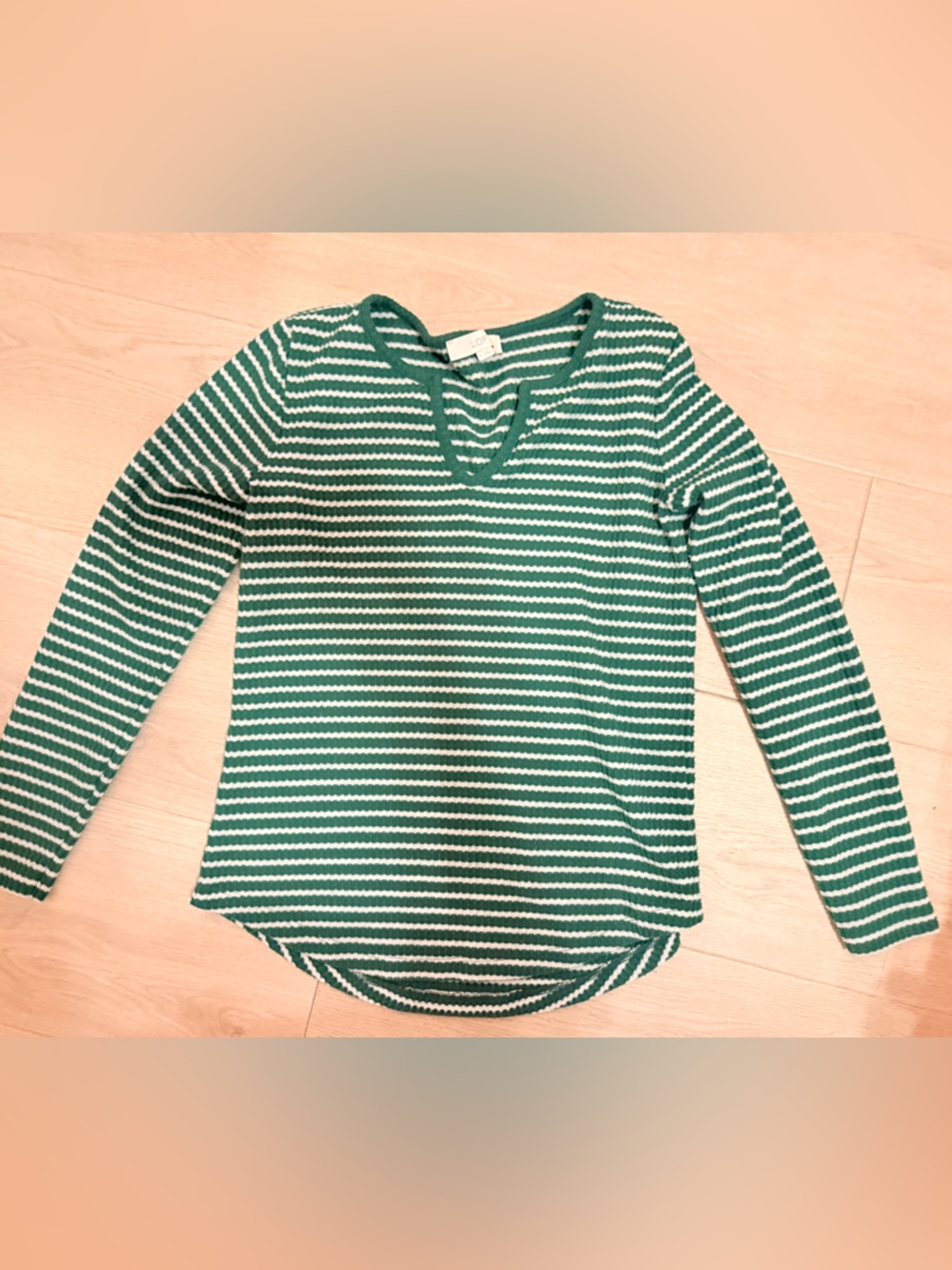 LOFT Women's Green Striped Waffle Knit Pullover V Neck Sweater Size M